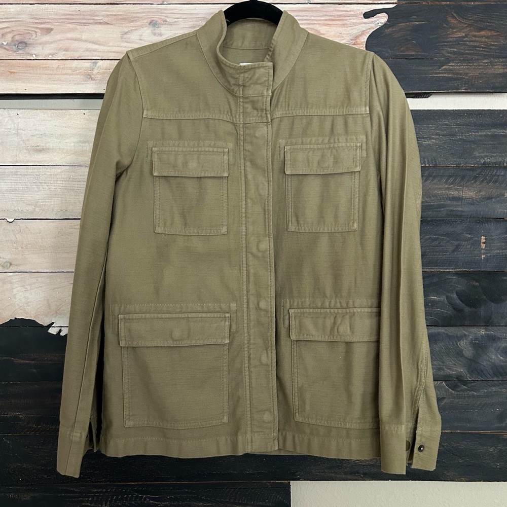J Crew Garment-dyed Military Style Zipper Snap Jacket Front Pockets Point Collar